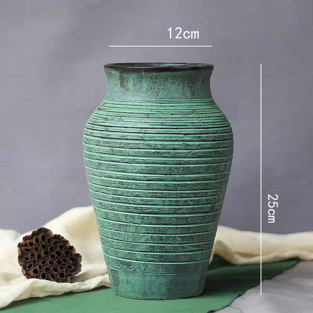 Ceramic Old Vases In The Living Room With Dried Flowers