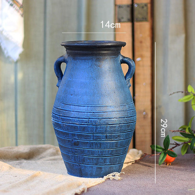 Ceramic Old Vases In The Living Room With Dried Flowers